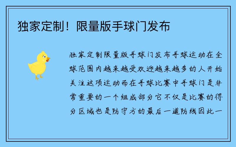 独家定制！限量版手球门发布